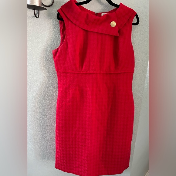 Liz Claiborne Dresses & Skirts - NWOT LIZ CLAIBORNE Red Houndstooth Sleeveless Dress with Portrait Collar